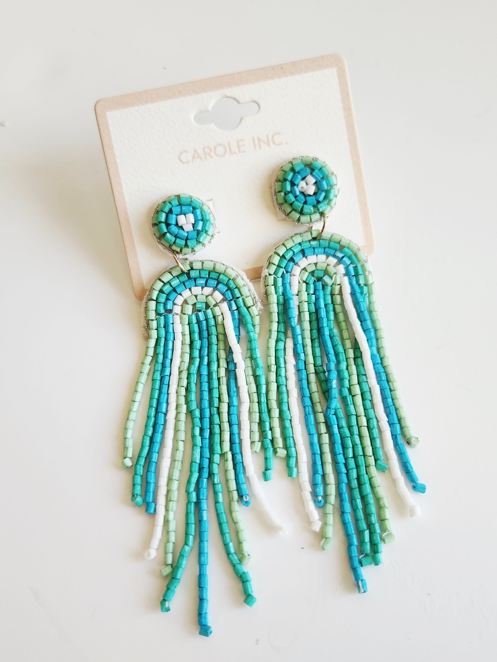 Turquoise & Aqua Beaded Fringe Drop Earrings